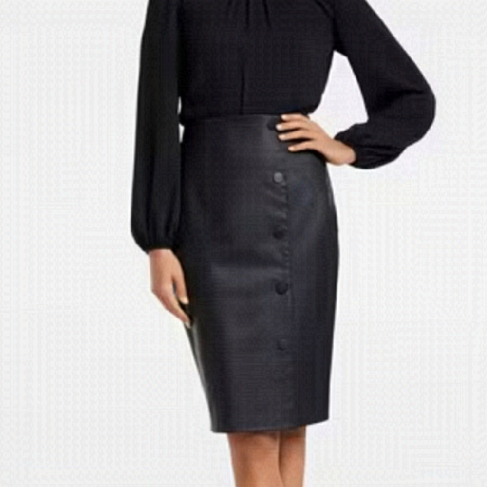 EVER new Melbourne faux leather Black Solid Knee Length Pencil Skirt